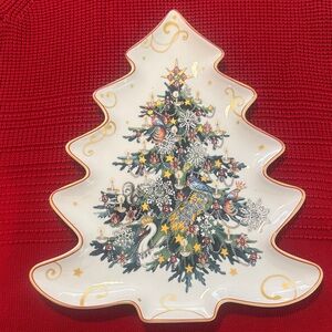Williams Sonoma Twas the Night before Christmas Tree-Shaped Plate w/Gold Accents
